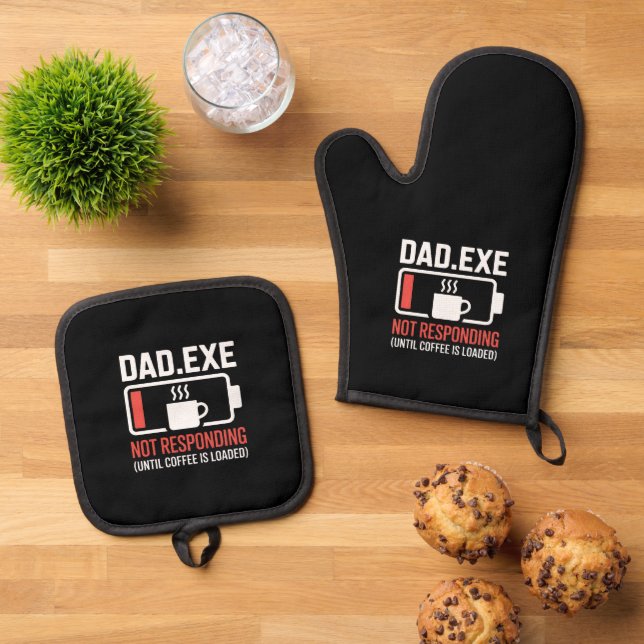 Dad.exe Coffee Loaded Not Responding Tech Ofenhandschuh & Topflappen-Set (Oben Unten)