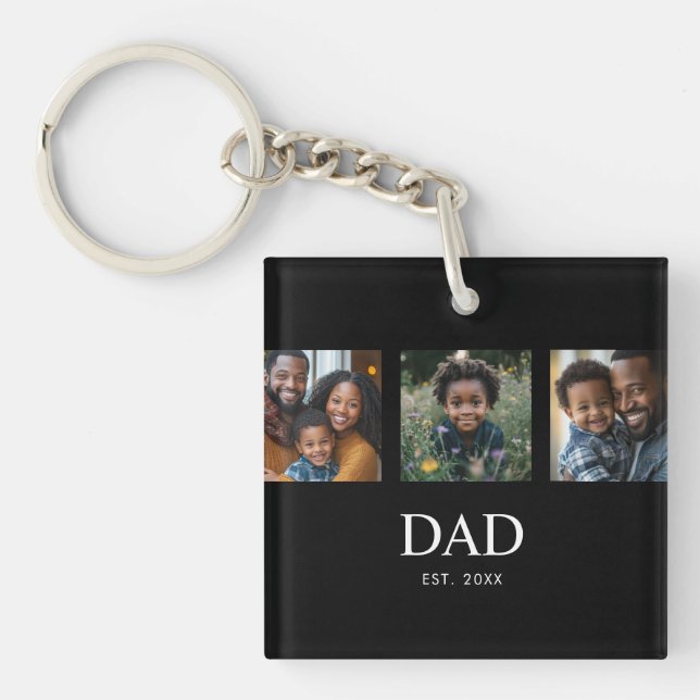 Dad hat modernes 3-Foto eingerichtet Schlüsselanhänger (Vorderseite)