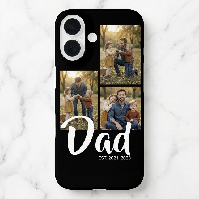 Dad hat modernes Skript Schwarz 3 Foto eingerichte Case-Mate iPhone Hülle (Dad Established Modern Script Black 3 Photo iPhone 16 Case)