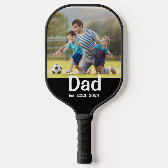 Dad hat Skript Schwarz Foto eingerichtet Pickleball Schläger (Vorderseite)
