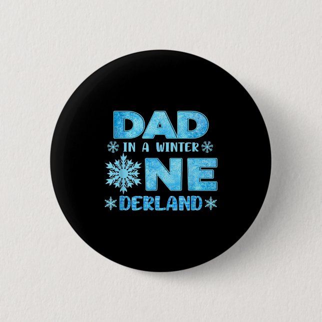 Dad In A Winter Onederland Bday Girl Sweet Snowfla Button (Vorderseite)
