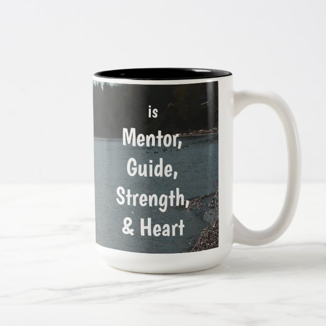 Dad Is Mentor, Guide, Strength & Heart Zweifarbige Tasse (Rechts)