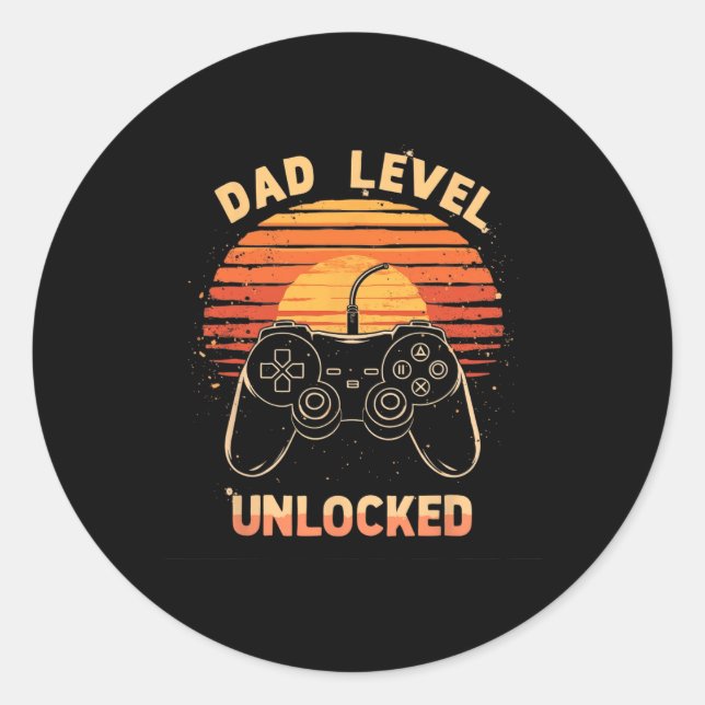 Dad Level Unlocked Funny Retro New Dad Gamer  Runder Aufkleber (Vorderseite)