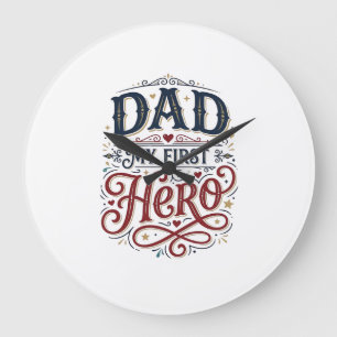 Dad Mein Erster Held Vintage-Typografie-Shirt_1 Große Wanduhr