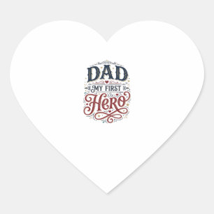 Dad Mein Erster Held Vintage-Typografie-Shirt_1 Herz-Aufkleber