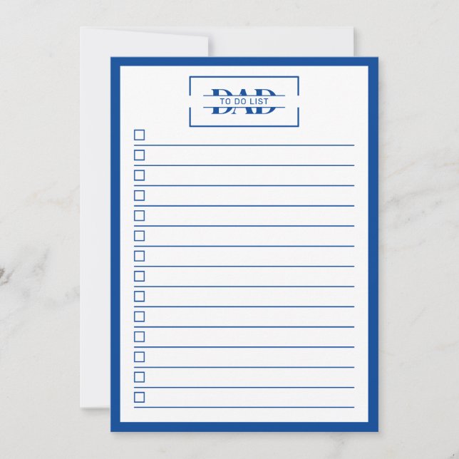 Dad Modern Blau Monogramm 5" x 7" To-Do-Liste Einladung (Vorderseite)