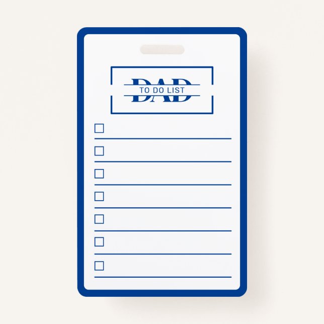 Dad Modern Blue Monogram To Do List Ausweis (Vorderseite)