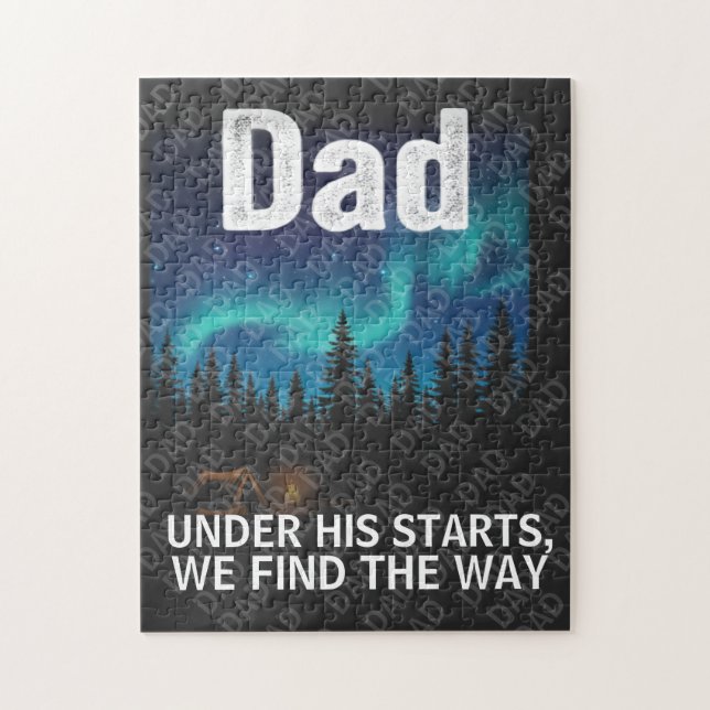 Dad Northern Lights Camping Customizable T-Shirt Puzzle (Vertikal)