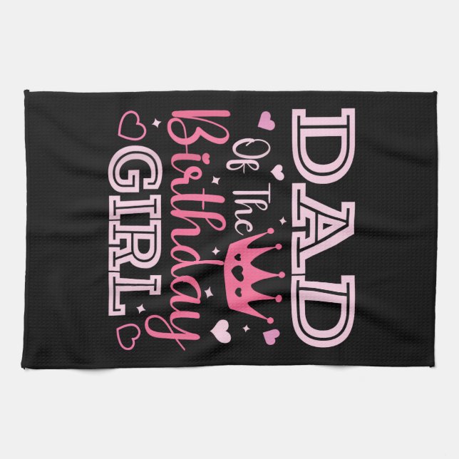 Dad of The Birthday Girl Cute Pink Matching Family Geschirrtuch (Horizontal)