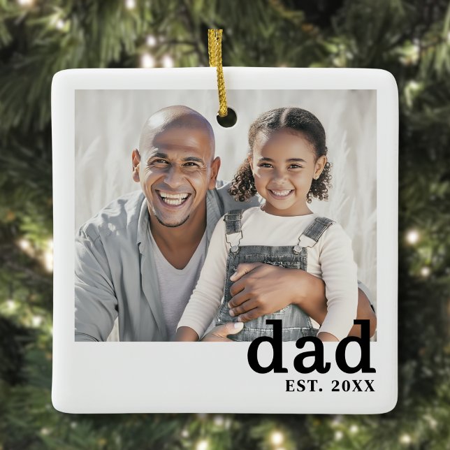 Dad Personalized Photo Christmas Keramikornament (Dad Established Personalized Photo Christmas Ceramic Ornament)