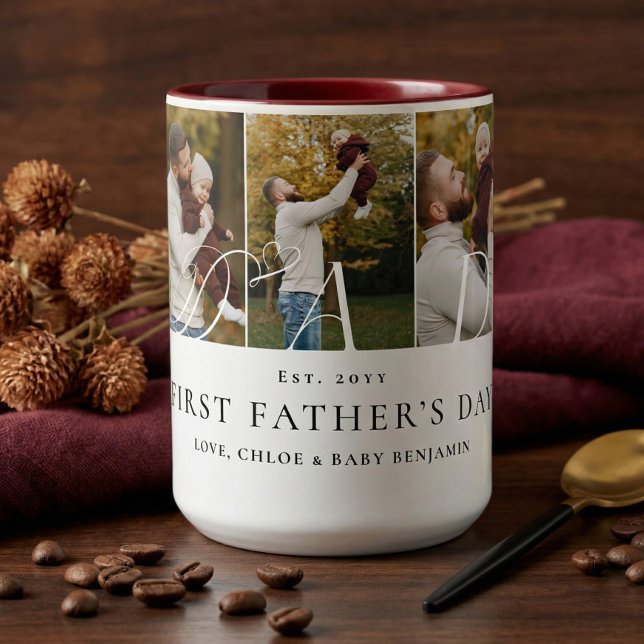 Dad Photo Collage First Father's Day Keepsake Gift Zweifarbige Tasse (Dad Photo Collage First Father's Day Keepsake Gift Two-Tone Coffee Mug)