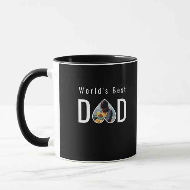 Dad Photo in Black Heart Frame Modern Text Tasse (Links)