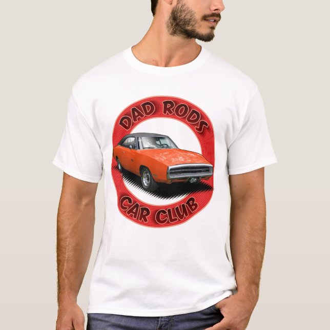 Dad Rods Car Club Red Charger Car T-Shirt (Vorderseite)