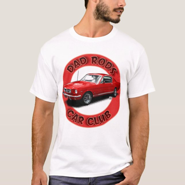 Dad Rods Car Club Red Pony FastBack Car T-Shirt (Vorderseite)