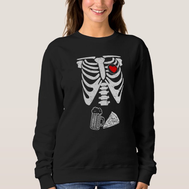 Dad Skeleton Halloween Beer Pizza Pregnancy Couple Sweatshirt (Vorderseite)