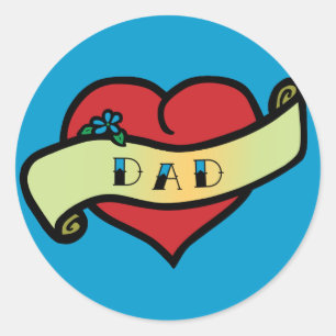 Dad Tattoo Heart Runder Aufkleber
