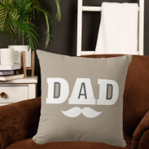 Dad Throw Pillow Mustache Brow Black Grey Orange