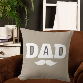 Dad Throw Pillow Mustache Brow Black Grey Orange Kissen