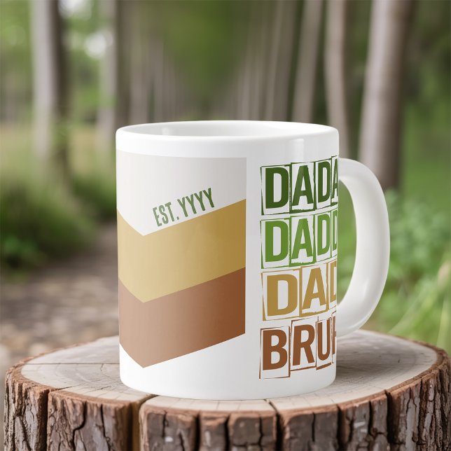 Dada Daddy Vater Bruh Custom Est Modern Green Tan Jumbo-Tasse (Giant mug for dad with modern typography)