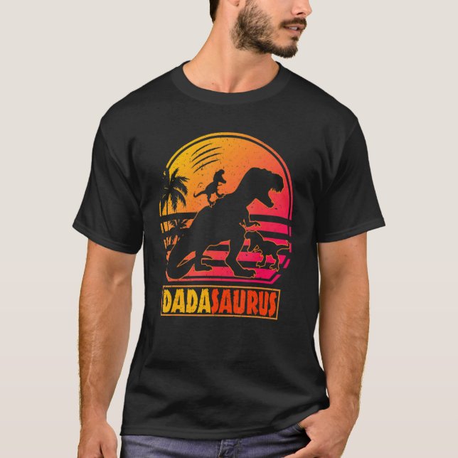 Dada Dinosaur Dadasaurus 2 Zwei Kinder Xmas Männer T-Shirt (Vorderseite)