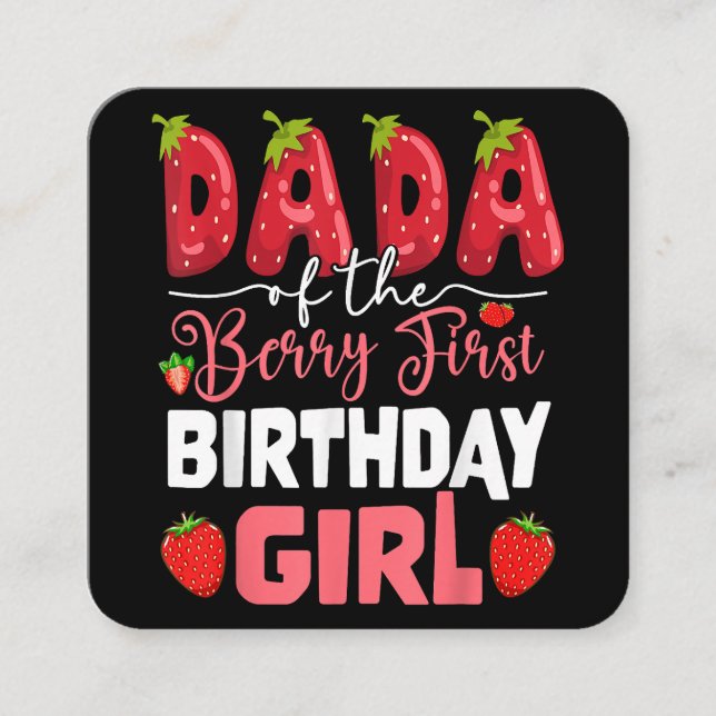 Dada The Berry First Birthday of Girl Strawberr Quadratische Visitenkarte (Vorderseite)