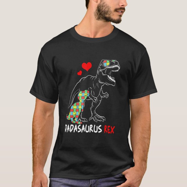 Dadasaurus Daddy Rex Autism Proud Vater T-Shirt (Vorderseite)