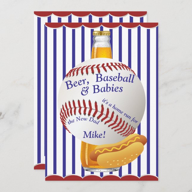 Daddy Baby Shower Beer Baseball und Babys Einladung (Vorne/Hinten)