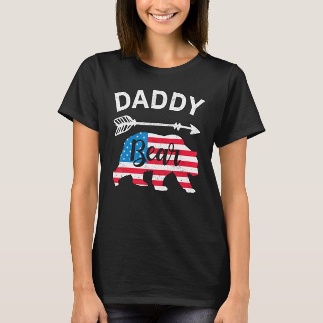 Daddy Bear Papa Bear American Flag 4th of July Fat T-Shirt (Vorderseite)
