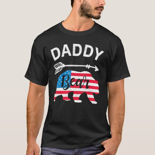 Daddy Bear Papa Bear American Flag 4th of July Fat T-Shirt (Vorderseite)