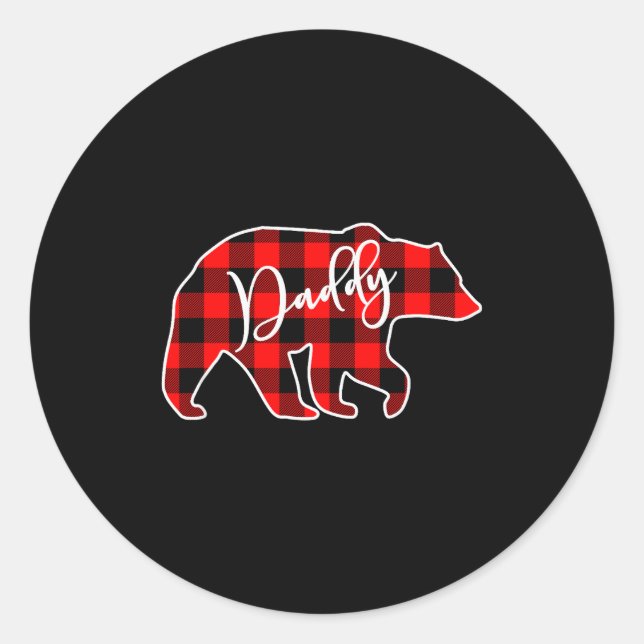 Daddy Bear Red Plaid Matching Family Christmas  Runder Aufkleber (Vorderseite)