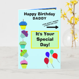 Daddy Birthday Blue Cupcake Tower Kids Artwork Karte