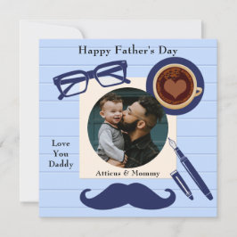 Daddy Blue Mustache Coffee Happy Vathers Day Card Einladung