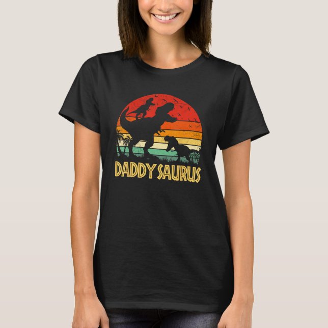 Daddy Dinosaur Daddysaurus 2 kids Fathers Day  For T-Shirt (Vorderseite)