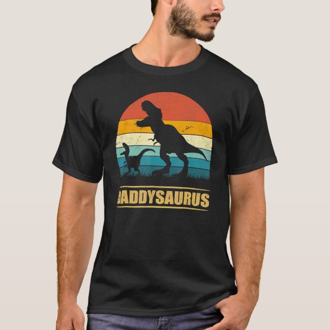 Daddy Dinosaur Daddysaurus 2 Kinder Vatertag T-Shirt (Vorderseite)