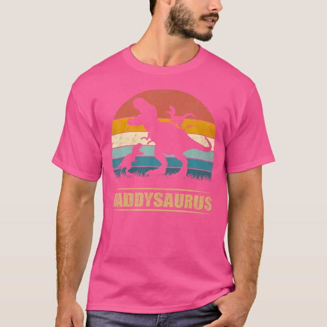 Daddy Dinosaur Daddysaurus 2 Two Kids Funny Vater T-Shirt (Vorderseite)