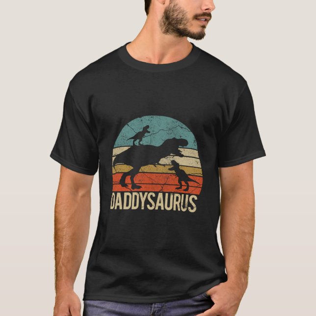Daddy Dinosaur Daddysaurus 2 Zwei für Vater T-Shirt (Vorderseite)