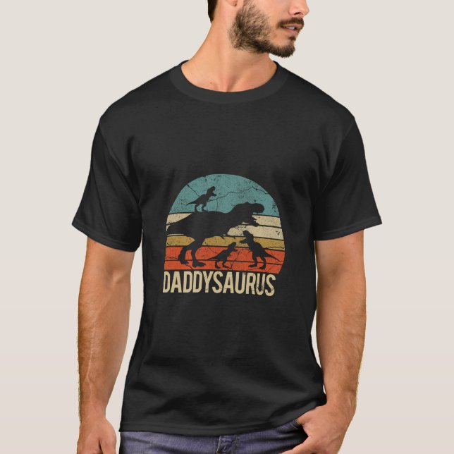 Daddy Dinosaur Daddysaurus 3 Three Kids Xmas Chris T-Shirt (Vorderseite)