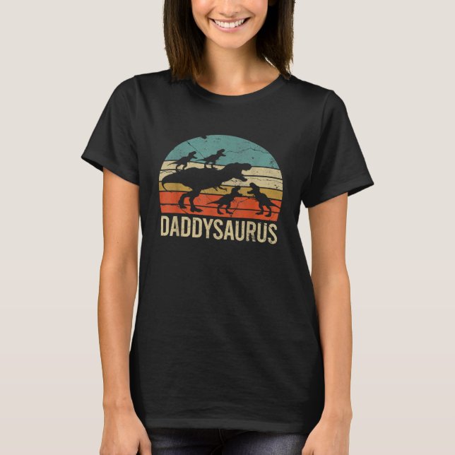 Daddy Dinosaur Daddysaurus 4 Four Kids  For Father T-Shirt (Vorderseite)