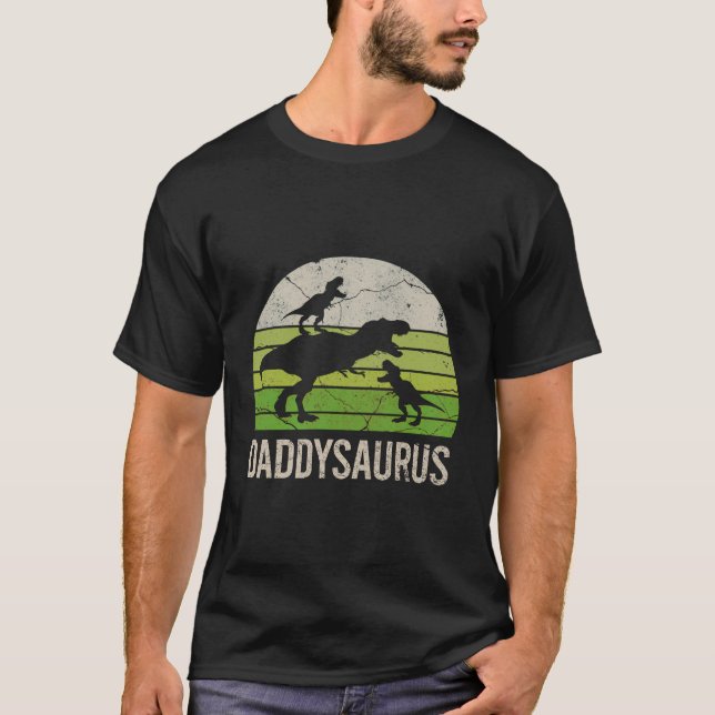Daddy Dinosaur Funny Vater Daddysaurus 2 Zwei Kind T-Shirt (Vorderseite)