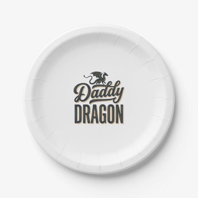 Daddy Dragon Vintage Gravur Shirt Design_1 Pappteller (Vorderseite)
