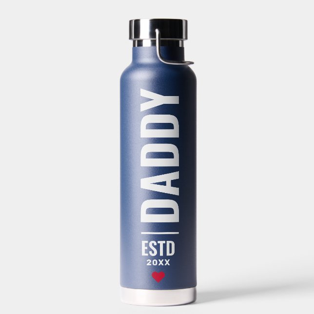 Daddy Established | Custom Date Navy Trendy Trinkflasche (Links)