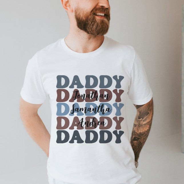 Daddy Father's Day Custom Kids Names Retro T-Shirt (Von Creator hochgeladen)