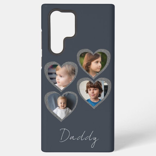 Daddy Grey Hearts Four Kids Photo Collage  Samsung Galaxy Hülle (Rückseite)