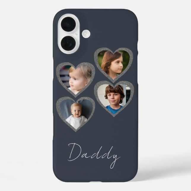 Daddy Grey Hearts Vier-Kinder-Foto-Collage  Case-Mate iPhone Hülle (Rückseite)