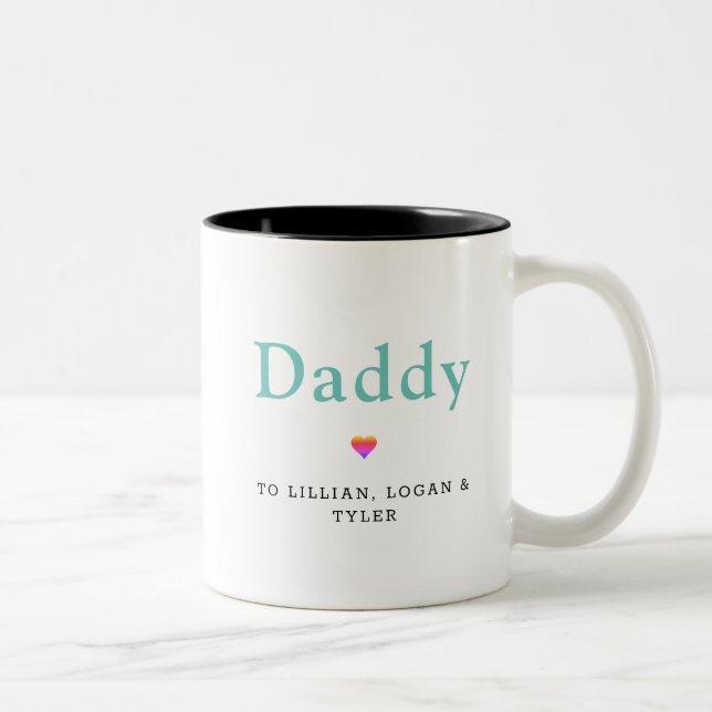 Daddy Heart Modern Vatertag Kindernamen Zweifarbige Tasse (Rechts)
