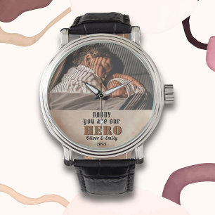 Daddy Hero Wasserfarbe Vatertag Foto Armbanduhr
