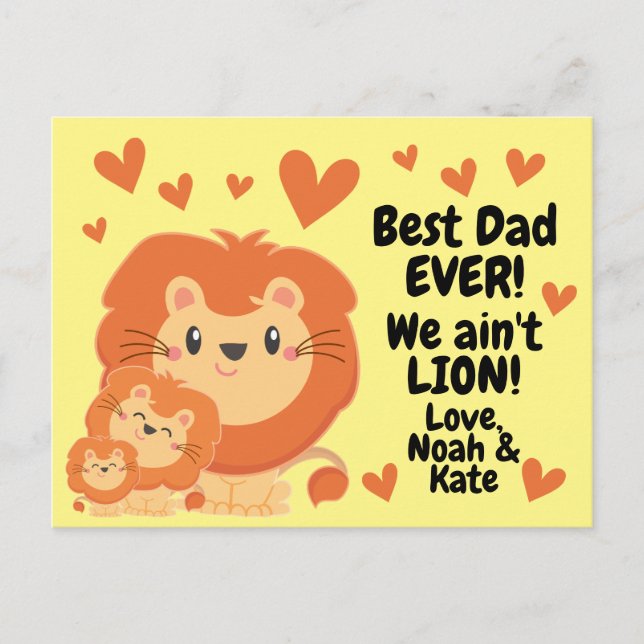 Daddy Lion und Cubs Funny Father's Day No Lion Postkarte (Vorderseite)
