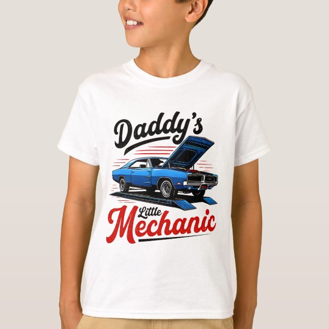Daddy Little Mechanic Classic Car Keepake Wear T-Shirt (Vorderseite)