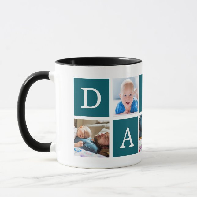 Daddy Minimal Color Block Foto Collage Blau Tasse (Links)