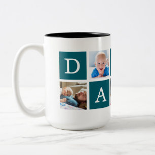 Daddy Minimal Color Block Foto Collage Blau Zweifarbige Tasse